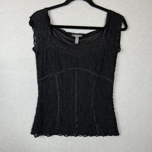 Apt 9 Black Lace Corset Style Babydoll Top M Whimsigoth Gothic Boho Romantic Y2K - Picture 1 of 7